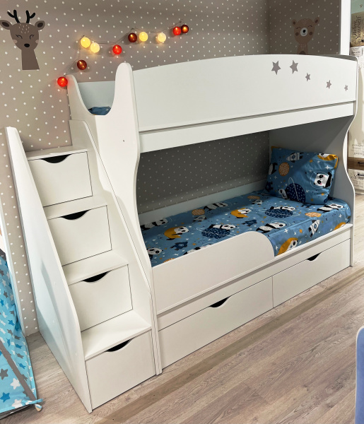 Двухъярусная кровать Альфа 190х80 с бортиком от Династия Kids