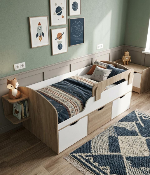Кровать Малыш 160х80  (дуб сонома + белый) от Династия Kids