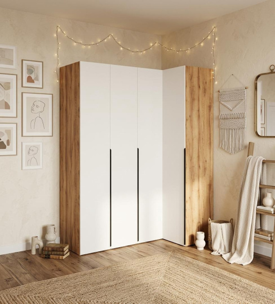 Шкаф распашной + шкаф угловой + пенал коллекции Брайт Золотистый