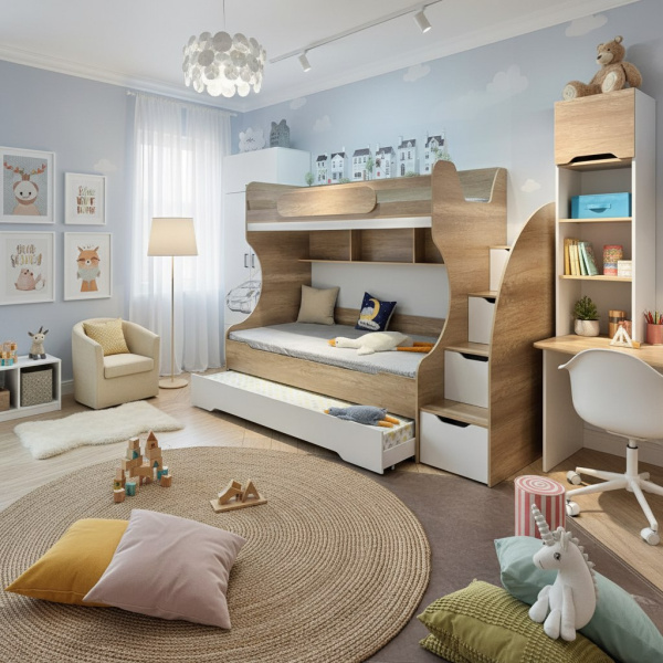 Кровать БИГ (дуб каньон + белый) 200х120