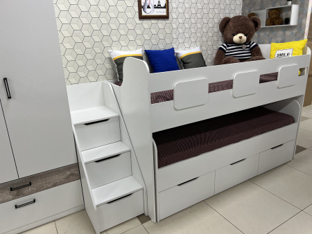 Кровать 2-х ярусная Городок (цвет белый) 190х90 + 180х80 от Династия Kids