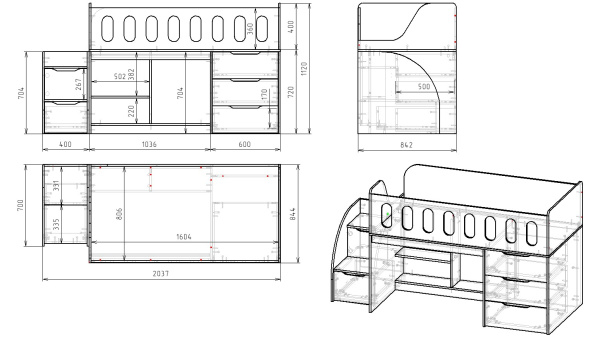 Кровать-чердак Сказка 160х80 (цвет белый) от Династия Kids