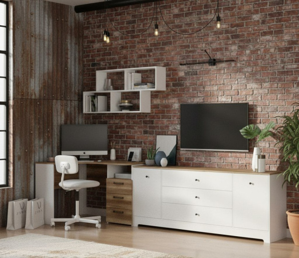 Комплект мебели для школьника: стол угловой + полка + тумба