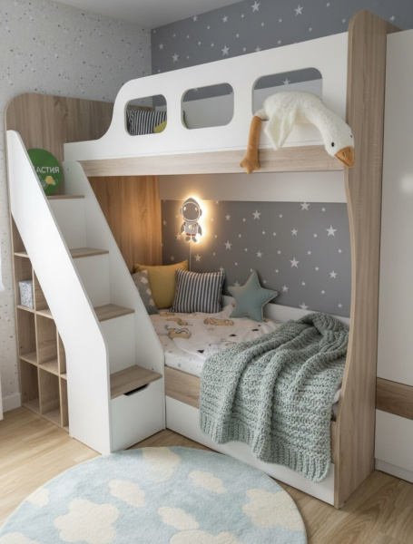Кровать 2-х ярусная Умка-4 (дуб сонома + белый) 190х80 от Династия Kids