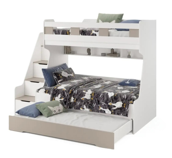 Кровать РУМ 120х200 с доп.спальным местом (корпус белый + фасады велюр)