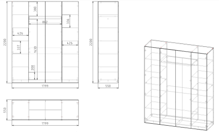 Шкаф 4-х дверный коллекции Брайт от Династия Kids