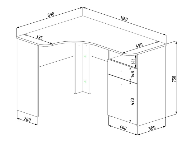 Стол угловой коллекции Умка 1160 мм от Династия Kids