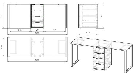 Стол Дуэт 1800 мм (белый + опоры белые). Столешница 22 мм от Династия Kids