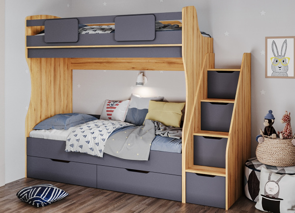 Двухъярусная кровать МИА (графит+дуб золотистый) 180х80