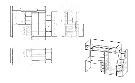 Кровать-чердак Колледж-2 (цвет белый) 200х90  от Династия Kids