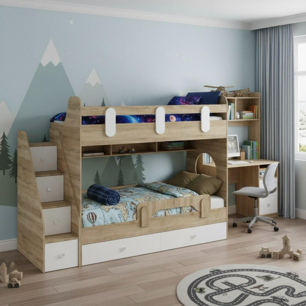 Кровать двухъярусная Фортуна-2 (дуб сонома + белый) 180х80