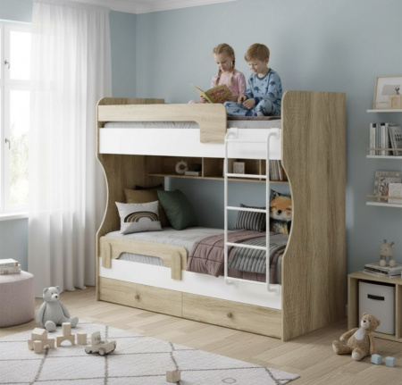 Кровать 2-х ярусная Омега (дуб сонома + белый) 190х80 от Династия Kids
