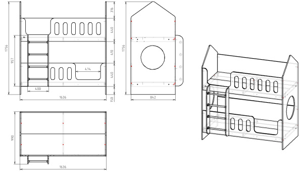 Двухъярусная кровать Домик 160х80  от Династия Kids