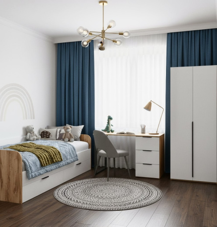 Шкаф 2-х дверный Брайт Золотистый (внутри штанга + ящик) от Династия Kids