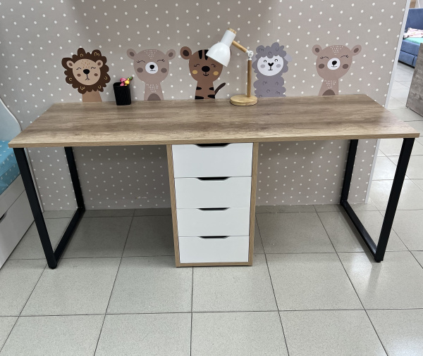 Стол Дуэт 2400 мм (дуб каньон + опоры черные). Столешница 22 мм от Династия Kids