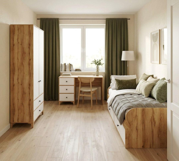 Комплект коллекции Альви: кровать 190х90 + стол + шкаф для одежды