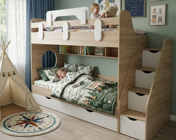 Двухъярусная кровать Фортуна (дуб сонома + белый)