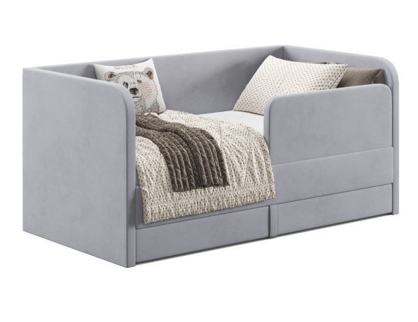Мягкая кровать Nepos с ящиком и бортиком. Велюр Velluto 49 (серый)