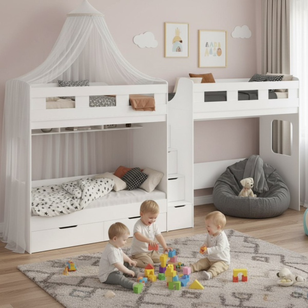 Кровать 3-х ярусная Квартет (цвет белый)