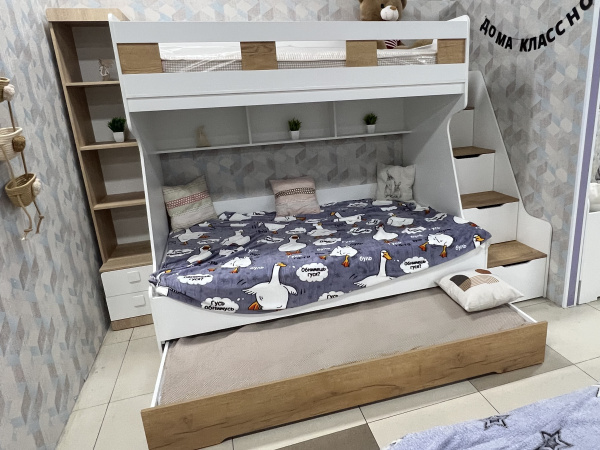 Кровать РУМ 120х200 с доп.спальным местом (корпус велюр + фасады белые)