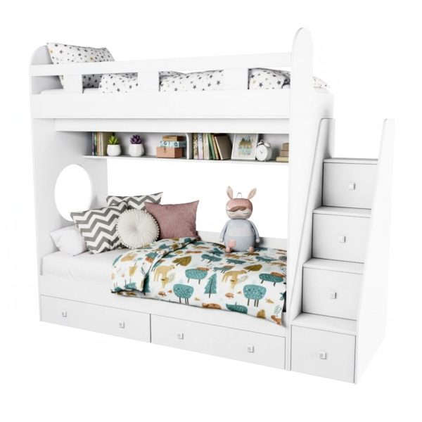 Двухъярусная кровать Юниор-1 (цвет белый) 190х80 от Династия Kids