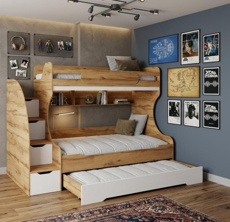 Кровать Биг 120х200 (дуб золотистый + белый) от Династия Kids