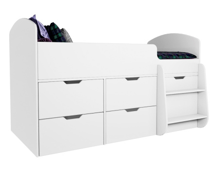 Кровать-чердак Малыш 7 (цвет белый) 160х80 с 4 ящиками от Династия Kids